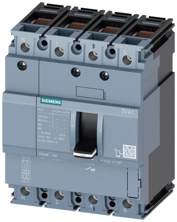Siemens SENTRON 3VA1, Leistungsschalter MCCB 4-polig, 63A / Abschaltvermögen 25 KA, DIN-Hutschiene
