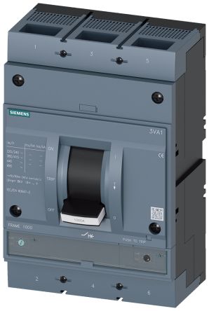 Siemens SENTRON 3VA1, Leistungsschalter MCCB 3-polig, 1kA / Abschaltvermögen 70 KA, DIN-Hutschiene