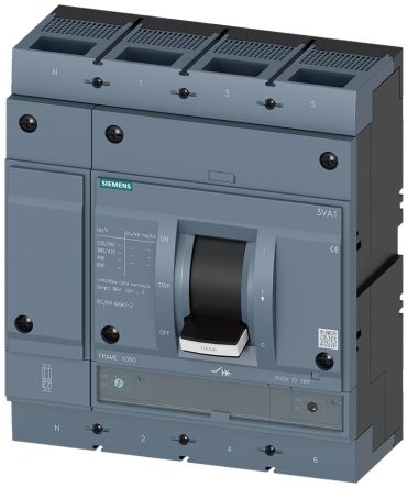 Siemens SENTRON 3VA1, Leistungsschalter MCCB 4-polig, 1kA / Abschaltvermögen 70 KA, DIN-Hutschiene