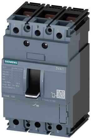 Siemens SENTRON 3VA1, Leistungsschalter MCCB 3-polig, 50A / Abschaltvermögen 16 KA, DIN-Hutschiene