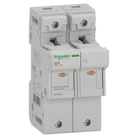 Schneider Electric Sezionatore Portafusibili A9GSB250, Corrente Max 50A Integrato, 2, Fusibile 14 X 51mm, Guida DIN