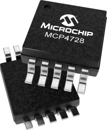 Microchip 12 DAC MCP4728A0T-E/UN, Quad MSOP, 10-Pin, Interface Seriell (I2C)
