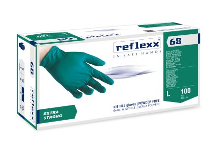 REFLEXX SPA Guanti Monouso In Nitrile, Col. Verde, Taglia L, Conf. Da 100, Senza Polveri