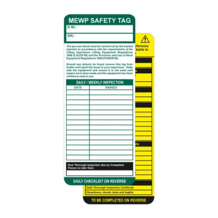 Spectrum Industrial Etiqueta De Bloqueo 'MEWP Safety Tag'