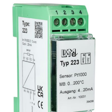 LKMelectronic LKM Temperature Transmitter Pt100/Pt1000 Input, 10 → 35 V Dc
