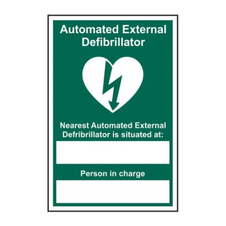 Spectrum Industrial Sicherheitshinweisschild Englisch AED Automated External Defibrillator Selbstklebend Vinyl Grün/Weiß