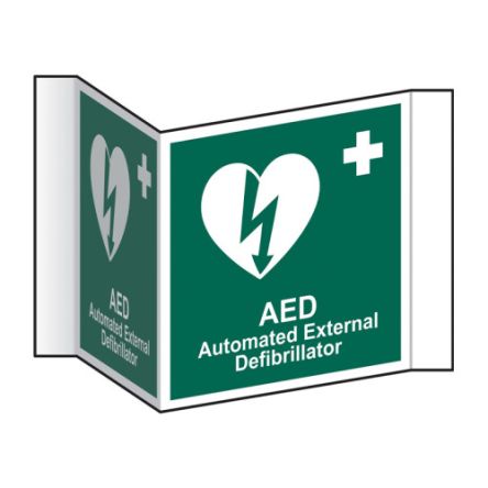 Spectrum Industrial Sicherheitshinweisschild Englisch AED Automated External Defibrillator PVC Grün/Weiß