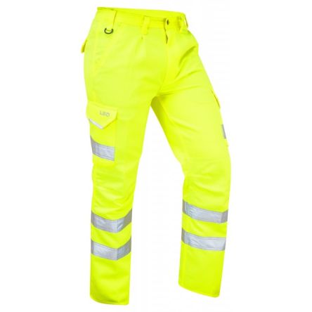 Leo Workwear Pantalones Alta Visibilidad Unisex, Talla 38plg, De Color Amarillo, Resistentes A Manchas, Impermeables