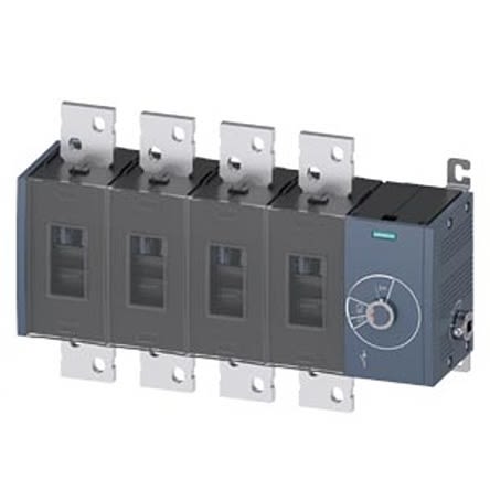 Siemens Interruptor Seccionador, 4, Corriente 1600A, Potencia 1000kW, IP00, IP20