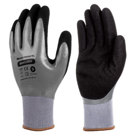 Skytec BMG201 Black/Grey Nitrile, Polyester Abrasion Resistance Work Gloves, Size 7, S, Nitrile Coating