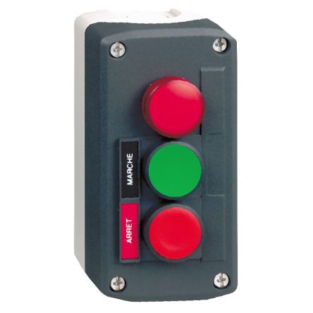 Schneider Electric Slow Break Push Button Control Station - 1 NC, 1 NO, Polycarbonate, None Cutouts, Green, Red, ARRET,