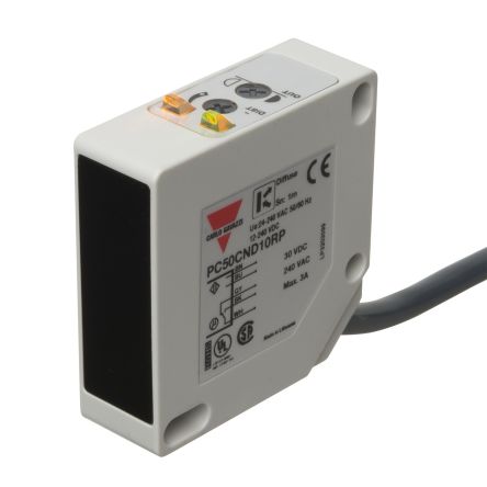 Carlo Gavazzi Fotocélula Rectangular Haz Pasante, Alcance 20000 Mm, Salida SPDT, Cable Libre