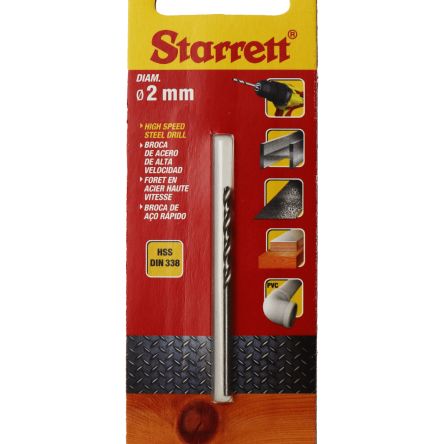 Starrett KBAR HSS Spiralbohrer 2mm X 49 Mm, Anschliffwinkel 130°