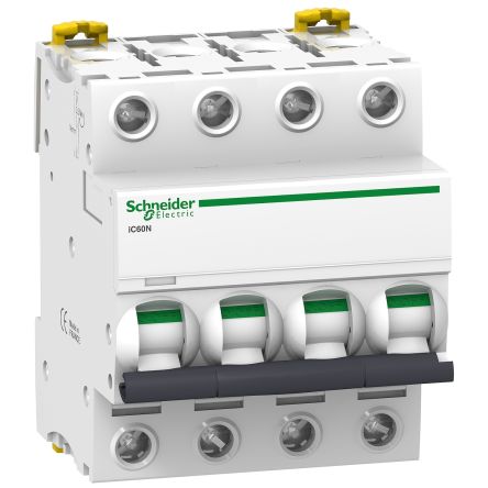 Schneider Electric Interruptor Automático 4P, 10A, Poder De Corte 6.000 A, Acti9