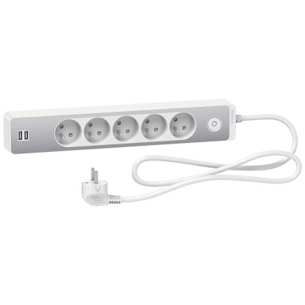 Schneider Electric Französisch 2P Mehrfachsteckdose, 5-fach, 1.5m Kabel, 250 V, / 16A