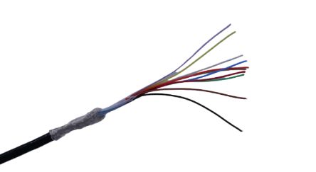 MICROWIRES Netzkabel, 10-adrig Typ Geschirmt Schwarz X 0,05 Mm2, 50m, 600 V, Thermoplastisches Polyurethan TPU