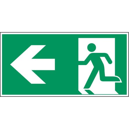 Brady Polyester Emergency Exit Left, None, With Pictogram Only, Exit Sign