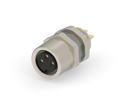 TE Connectivity M8 Connector 12.6mm M8 Rundsteckverbinder Buchse 3-polig / 3A Frontmontage, Lötanschluss IP 67