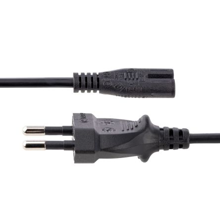 StarTech.com Konfektioniertes Stromkabel, A CEE 7/16 / Stecker Gerade, B IEC C7 / Buchse Gerade, 1m Schwarz, 250 V