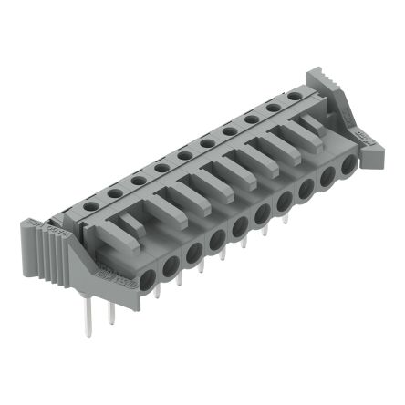 Wago Connecteur De Circuit Imprimé, 10 Contacts, 1 Rangée, 5mm, Montage Sur Rail, Coudé