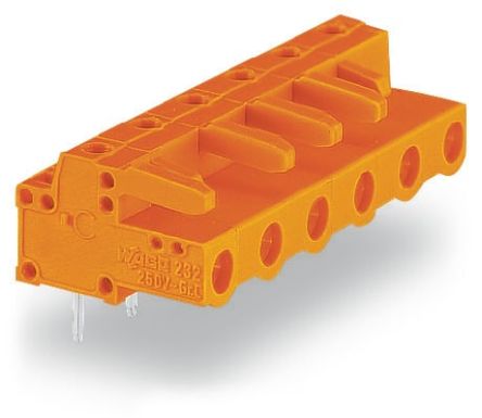 Wago Conector De Montaje En PCB En Ángulo Serie 232, De 6 Vías En 1 Fila, Paso 7.62mm, Montaje En PCB, Para Soldar