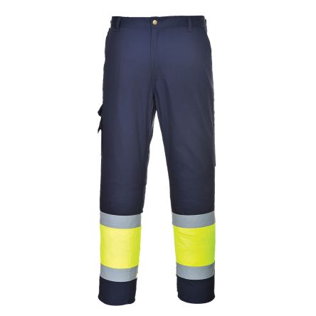 Portwest Pantalon Haute Visibilité E049, Taille 100 → 104cm, Jaune/Bleu Marine, Antitaches