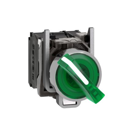 Schneider Electric Standard Handle Green Selector Switch - (SPDT) 22.5mm Cutout Diameter, Illuminated 2 Positions