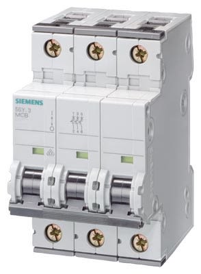 Siemens Interruptor Automático 3P, 6A, Curva Tipo C, Poder De Corte 10 KA 5SY4306-7, Sentron, Montaje En Carril DIN