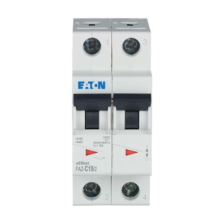 Eaton Moeller MCB Leitungsschutzschalter Typ C, 2-polig 15A 240 → 415V, Abschaltvermögen 10 KA XEffect