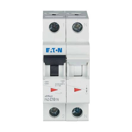 Eaton Interruptor Automático 1P+N, 10A, Curva Tipo C, Poder De Corte 10 KA, XEffect, Montaje En Carril DIN