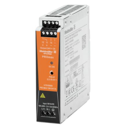 Weidmuller Weidmüller PRO MAX DIN-Schienen Netzteil 72W, 85 → 277V Ac, 24V Dc / 3A