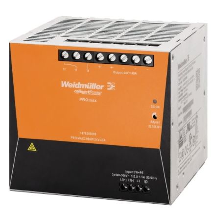 Weidmuller Weidmüller PRO MAX 3-Phasen Schaltnetzteile DIN-Schienen Netzteil 960W, 320 → 575V Ac, 24V Dc / 40A