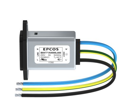 EPCOS C14 IEC-Anschlussfilter Stecker, 250 V Ac/dc / 6A, Tafelmontage / Drahtanschluss