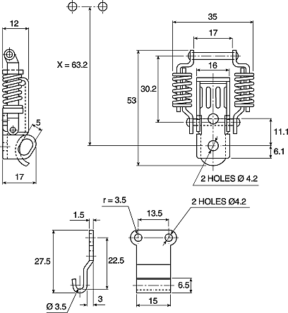 40002 EIB, Savigny Stainless Steel,Spring Loaded Toggle Latch, 53 x 35 x  17mm