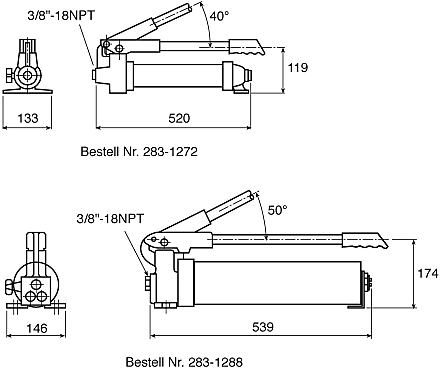Enerpac Einfach Hydraulik-Handpumpe, 655cm³, Hub 20.6mm / 2.62cm³, 50kg,  700bar max., 520 x 133 x 119mm, 5.9kg