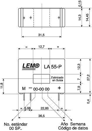 Trasformatore di corrente LEM, ingresso 200A, uscita 125 mArms, 200:1, foro  13 x 11mm