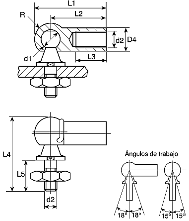 Articulation à rotule en Acier, Filetage de fixation M8, rotule de 13mm