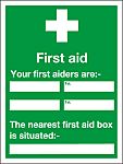 Etiqueta de primeros auxilios PVC Verde/blanco, texto: First Aid, Inglés Señal