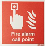 Señal de protección contra incendios autoadhesiva con pictograma: Alarma de incendio, texto en Inglés : Fire Alarm Call