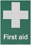 RS PRO Polyester Green/White First Aid Sign, H210 mm W148mm