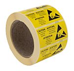 RS PRO Yellow Paper Safety Labels, Electrostatic Sensitive Device-Text 76 mm x 38mm