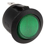 Kolébkový spínač osvětlený, barva ovladače: Zelená SPST Zap-vyp 10 A při 12 V DC