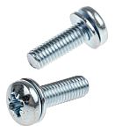 RS PRO M5 x 16mm Zinc Plated Steel Pan Head Sems Screw, Plain Washer