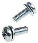 RS PRO M6 x 16mm Zinc Plated Steel Pan Head Sems Screw, Plain Washer