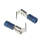 RS PRO Blue Insulated Female Spade Connector, Piggyback Terminal, 6.35 x 0.8mm Tab Size, 1.5mm² to 2.5mm²