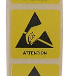 RS PRO Sarı/Siyah Antistatik ESD Uyarı Etiketi Kağıt, 25 mm x 25mm " Attention "