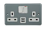 MK Electric 2 Gang Plug Socket, 2 Poles, 13A, BS1363, USB, Indoor Use