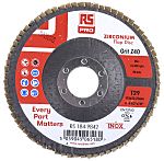 RS PRO Zirconium Flap Disc, 115mm x 7mm Thick, 40+ Grade, P40 Grit, 5 in pack