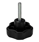 RS PRO Black Multiple Lobes Clamping Knob, M6, Threaded Stud