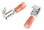 RS PRO Red Insulated Male to Female Spade Connector, Double Crimp, 6.35 x 0.8mm Tab Size, 0.5mm² to 1.5mm²